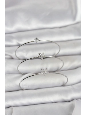 MuI MuI Gümüş Renk Zirkon Taşlı Pirinç 3lü Kadın Bileklik Kombini