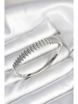 MuI MuI Gümüş Renk Zirkon Taşlı Pirinç Kadın Kelepçe