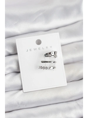 MuI MuI Gümüş Renk Zirkon Taşlı Pirinç Kıkırdak Küpe