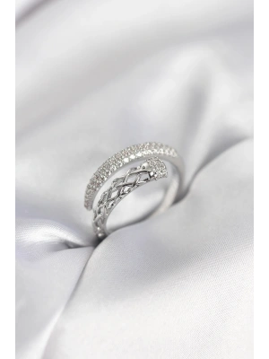 MuI MuI Silberfarbener Spiralring für Damen mit Zirkonia-Steinen