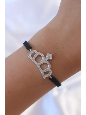 MuI MuI Gümüş Renk Zirkon Taşlı Taç Figür Makrome Bileklik