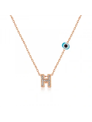 MuI MuI Gümüş Rose 3 Boyutlu Nazarlı Harf Bayan Kolye