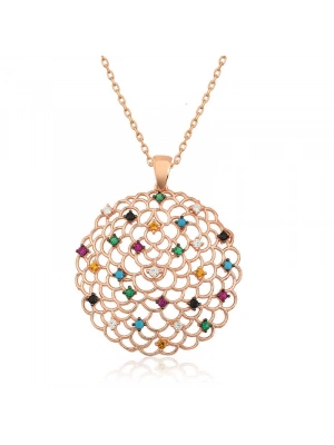 MuI MuI Gümüş Rose Geometrik Desenli Madalyon Kolye