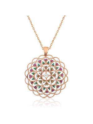 MuI MuI Gümüş Rose Geometrik Desenli Madalyon Kolye