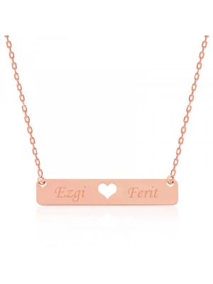 MuI MuI Gümüş Rose Kişiye Özel İsimli Çubuk Kalp Kolye