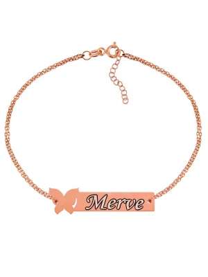 MuI MuI Gümüş Rose Kişiye Özel Kelebek İsimli Bayan Bileklik