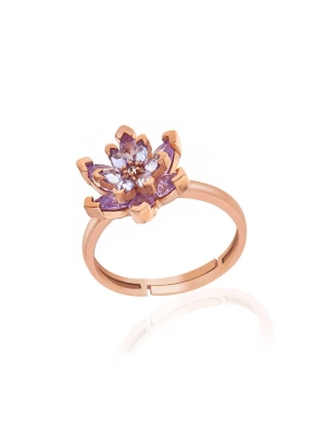 MuI MuI Gümüş Rose Lila Taşlı Lotus Çiçeği Kadın Yüzük