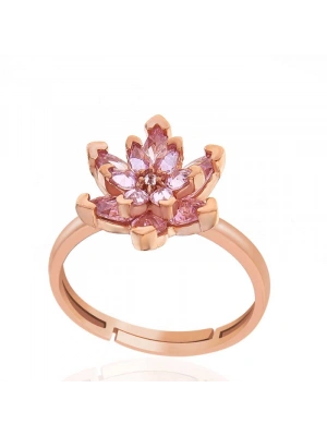 MuI MuI Gümüş Rose Pembe Taşlı Lotus Çiçeği Kadın Yüzük