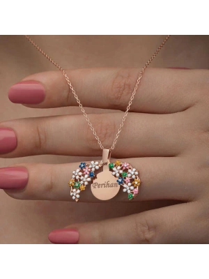 MuI MuI Gümüş Rose Renkli Çiçek Kişiye Özel Kadın Kolye