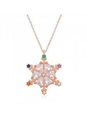 MuI MuI Gümüş Rose Renkli Taşlı Kar Tanesi Kadın Kolye