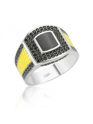 MuI MuI Gümüş Siyah Taşlı Erkek Yüzük