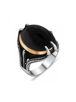 MuI MuI Gümüş Siyah Taşlı Kartal Pençesi Erkek Yüzük