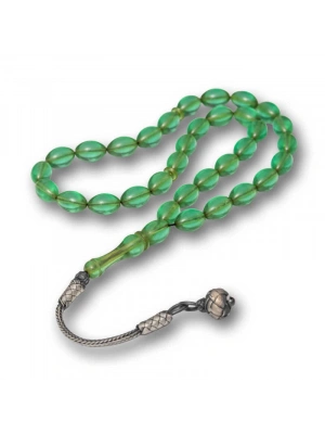 MuI MuI Gümüş Top Kazaz Püsküllü Yeşil Sıkma Kehribar Tesbih