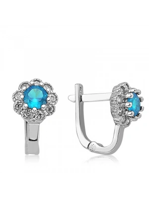 MuI MuI Gümüş Turkuaz Çiçek Desenli Yuvarlak J Kadın Küpe