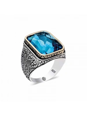 MuI MuI ​Gümüş Turkuaz Taşlı Kare Erkek Yüzük