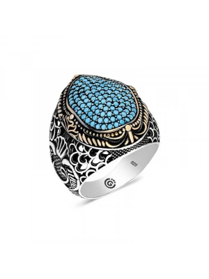 MuI MuI Gümüş Turkuaz Zirkon Taşlı Oval Erkek Yüzük