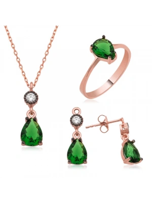 MuI MuI Gümüş Yeşil Damla Taşlı Bayan Set