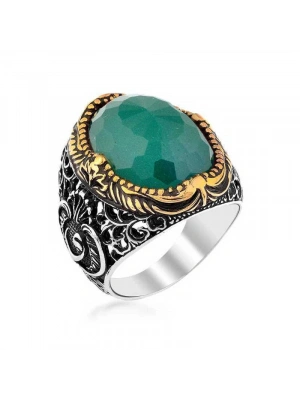 MuI MuI Gümüş Yeşil Zirkon Taşlı Erkek Yüzük