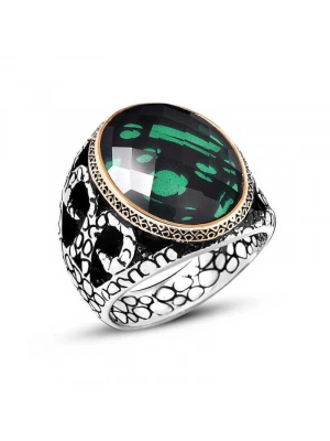 MuI MuI Gümüş Yeşil Zirkon Taşlı Erkek Yüzük