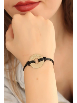 MuI MuI HAPPY (Mutlu) Siyah Deri İpli Unisex Mood Bileklik