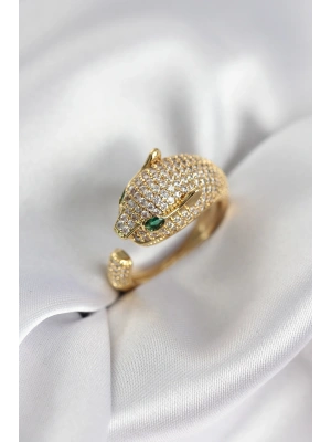 MuI MuI Jaguar Modell Goldfarbener Damenring mit Zirkonia