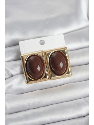 MuI MuI Kahverengi Kare Model Vintage Gold Renk Kadın Küpe