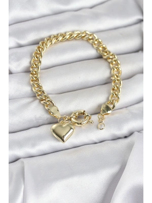 MuI MuI Kalp Detaylı Gold Renk Pirinç Kadın Bileklik