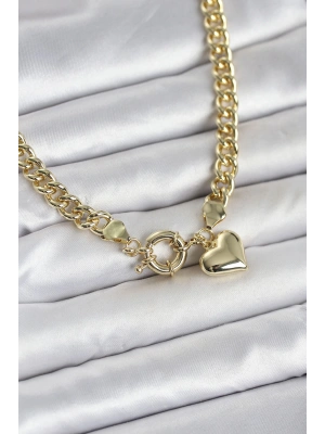 MuI MuI Kalp Detaylı Gold Renk Pirinç Kadın Kolye