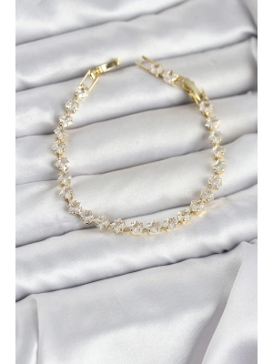 MuI MuI Kare Zirkon Taşlı Gold Renk Pirinç Su Yolu Kadın Bileklik
