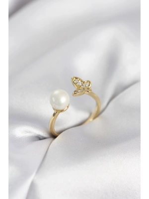 MuI MuI Butterfly Pearl Modell Goldfarbener Damenring mit Zirkonia