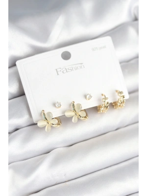 MuI MuI Kelebek Model Gold Renk Pirinç 925 Ayar Gümüş Çivili Kadın Küpe Seti