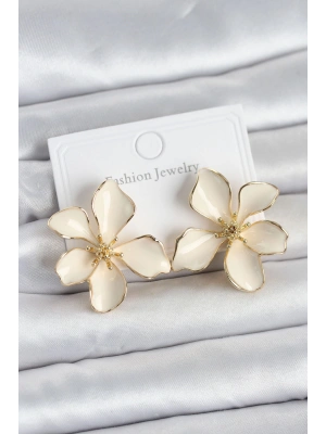 MuI MuI Krem Mineli Çiçek Model Pirinç Kadın Küpe