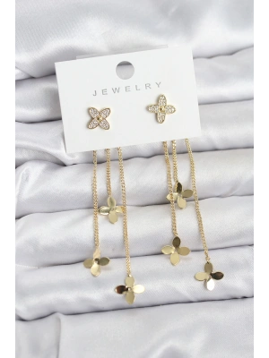 MuI MuI Lotus Model Gold Renk Pirinç Sallantılı Kadın Küpe