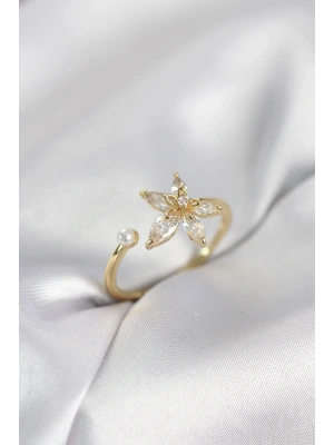 MuI MuI Lotus Modell Goldfarbener Damenring mit Zirkonia-Steinen