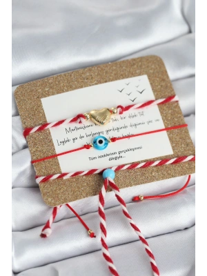 MuI MuI Marteniçka Bileklik 3lü Kalp ve Mavi Boncuk Model