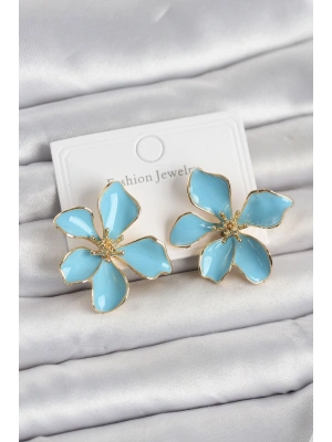 MuI MuI Mavi Mineli Çiçek Model Pirinç Kadın Küpe