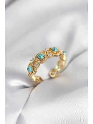 MuI MuI Mavi Taşlı Gold Renk Vintage Kadın Yüzük