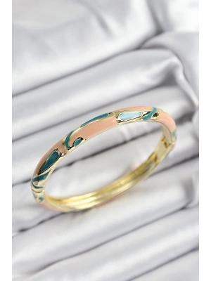 MuI MuI Mineli Pirinç Krem Ve Yeşil Mermer Motifli Gold Renk Kadın Kelepçe