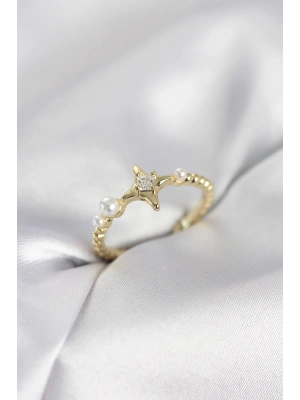 MuI MuI Minimalistischer Damenring mit Nordstern-Design in Goldfarbe und Zirkonia