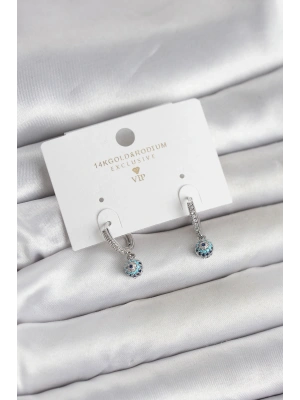 MuI MuI Minimal Nazarlı Model Gümüş Renk Zirkon Taşlı Kadın Küpe