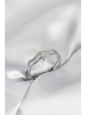 MuI MuI Minimal Star Modell Silberfarbener Damenring mit Zirkonia