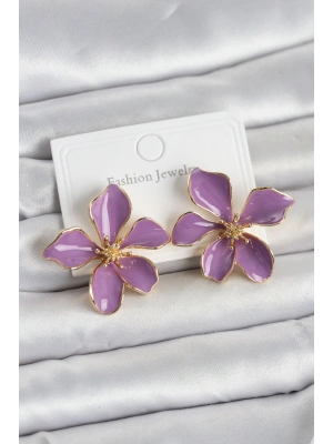 MuI MuI Mor Mineli Çiçek Model Pirinç Kadın Küpe