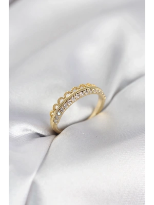 MuI MuI Motif Desenli Gold Renk Zirkon Taşlı Kadın Yüzük