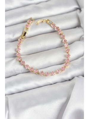 MuI MuI Pembe Kare Zirkon Taşlı Gold Renk Pirinç Su Yolu Kadın Bileklik