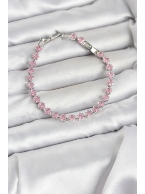 MuI MuI Pembe Kare Zirkon Taşlı Gümüş Renk Pirinç Su Yolu Kadın Bileklik
