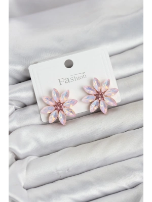 MuI MuI Pembe Renk Kristal Taşlı Lotus Çiçek Model Kadın Küpe