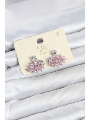 MuI MuI Pembe Zirkon Taşlı Gümüş Swan Kuğu Model Kadın Küpe