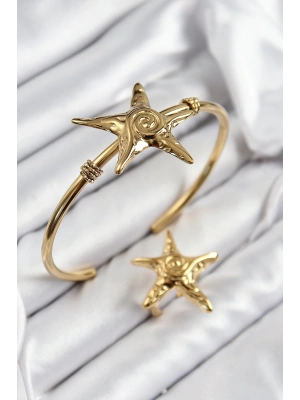 MuI MuI Pirinç Deniz Yıldızı Model Gold Renk Bileklik Yüzük Set
