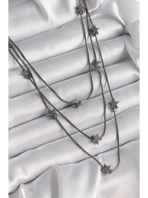 MuI MuI Pirinç Füme Renk 3Lü Yıldız Model Kadın Kolye