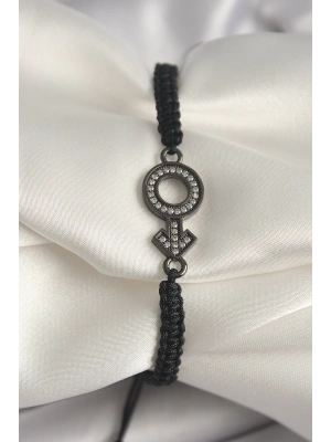 MuI MuI Pirinç Füme Renk Zirkon Taşlı Venüs Mars Asansörlü Makrome Model Kadın Bileklik